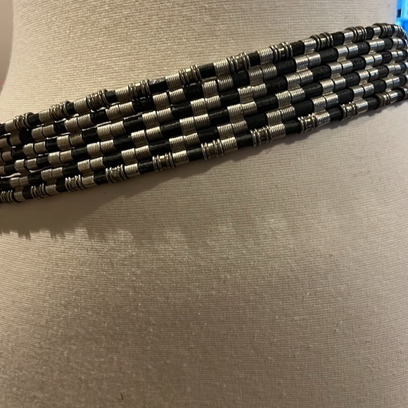 Vintage A.C. Gypsy lapis with corded silver tone beaded statement belt - Picture 8 of 15